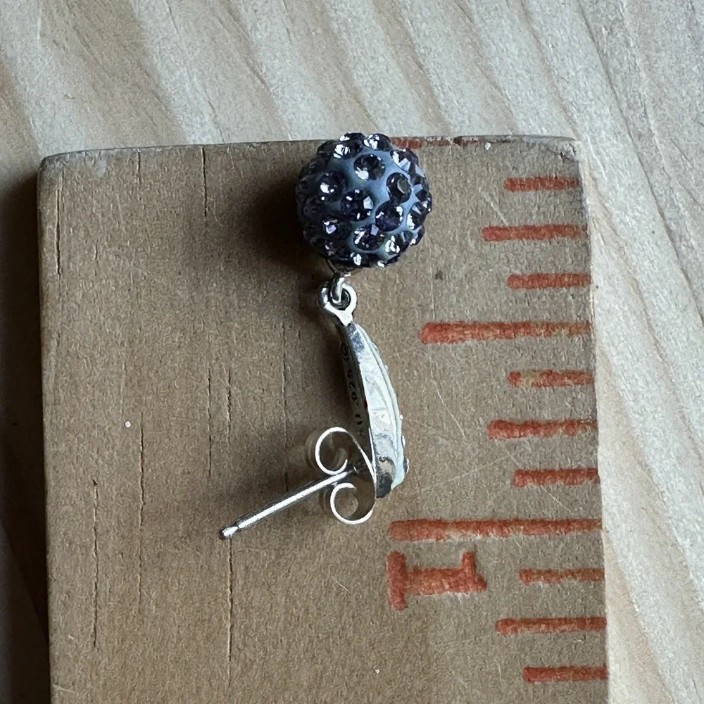 AU Stud Post Earrings‎ 0.9 Inch Ball Dangles Pave CZ Tanzanite 925 Sterling 2.3g